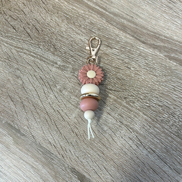 Keyring - Daisy Blush Pink and Tan