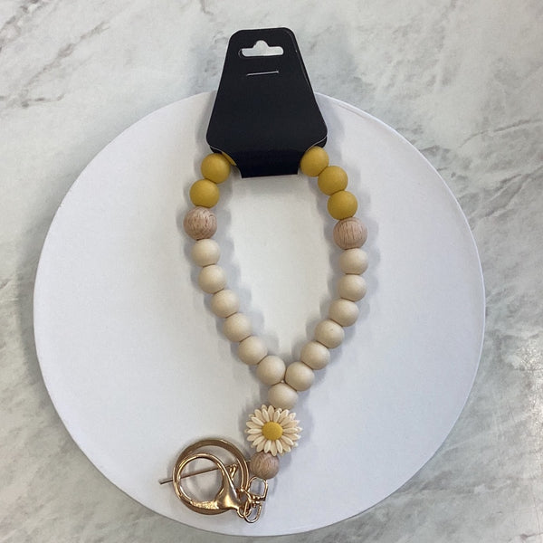 Wristlet - Mustard & Cream Beads