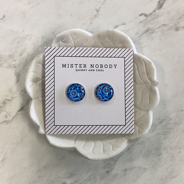 'MISTER NOBODY' Earring - Blue & Red Flowers