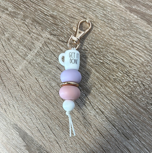 Keyring - "Get it Done" Cup White Purple and Pink