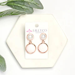 Rose Gold Pearl & White Stone Earring**