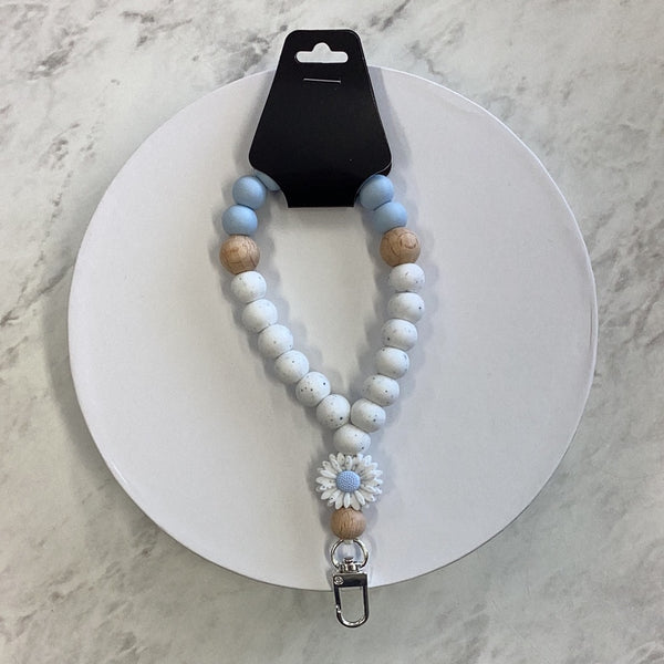 Wristlet - Light Blue & White Speckled Beads