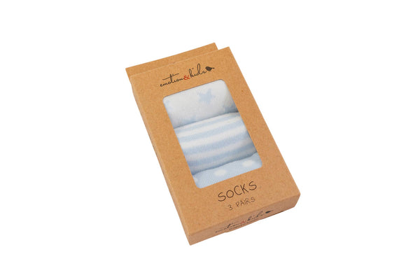 Pale Blue Stripes, Spots & Stars (3 Pack) Socks - Baby