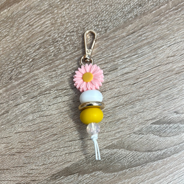 Keyring - Daisy Bright Pink with Yellow and White