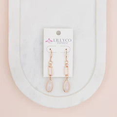 Rose Gold Link White Quartz Earring**