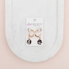 Rose Gold Drop Ring Disc Earring |**