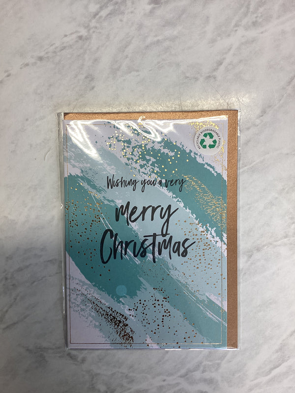 Christmas Card - 'Wishing You A Merry Christmas' Gold and Green