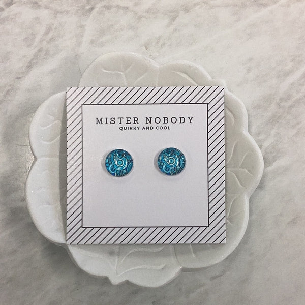 'MISTER NOBODY' Earring - Light Blue Paisley Pattern