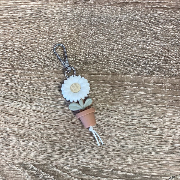 Keyring - White Daisy with Pot