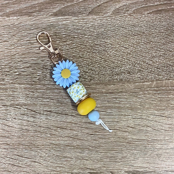 Keyring - Daisy Blue with Yellow & Blue Flower Print