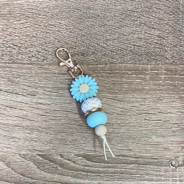 Keyring - Seafoam Daisy with Butterfly Bead