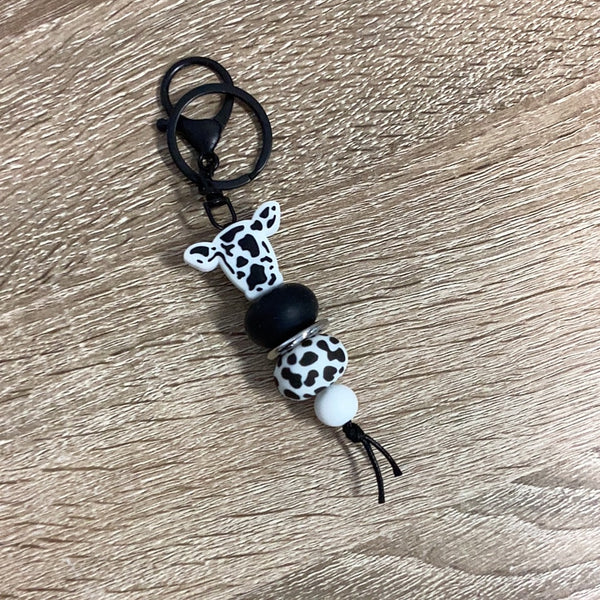 Keyring - Black Cow with Spotty Cow Bead