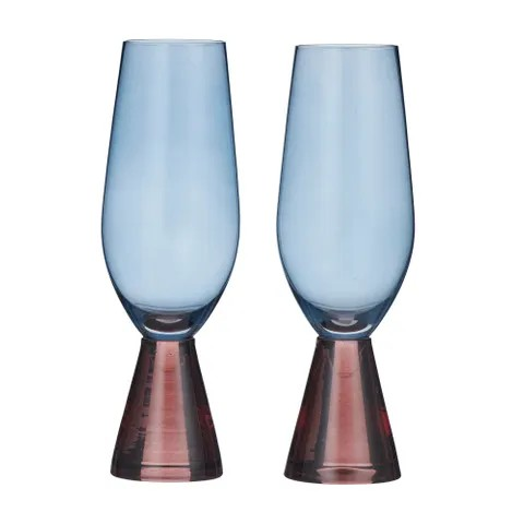 Pyramid Set of 2 Drinking Flute - Russet/Blue