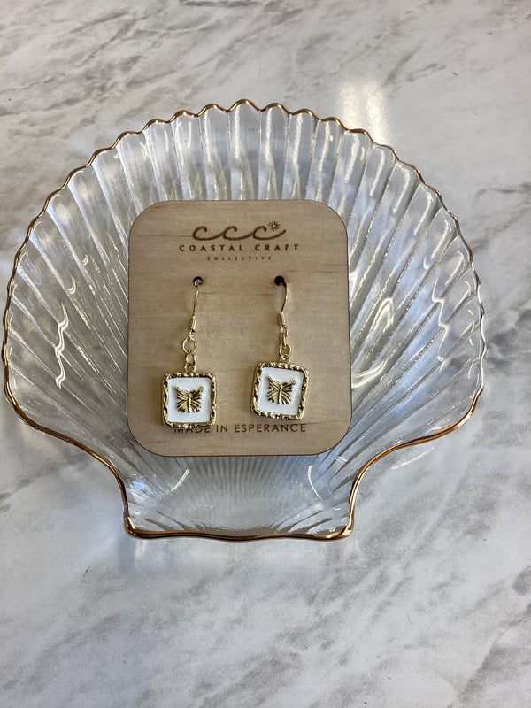 Butterfly White Square Drop Earring