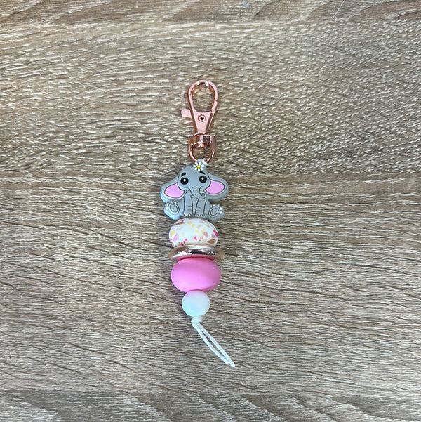 Keyring - Elephant Grey and Pink Floral