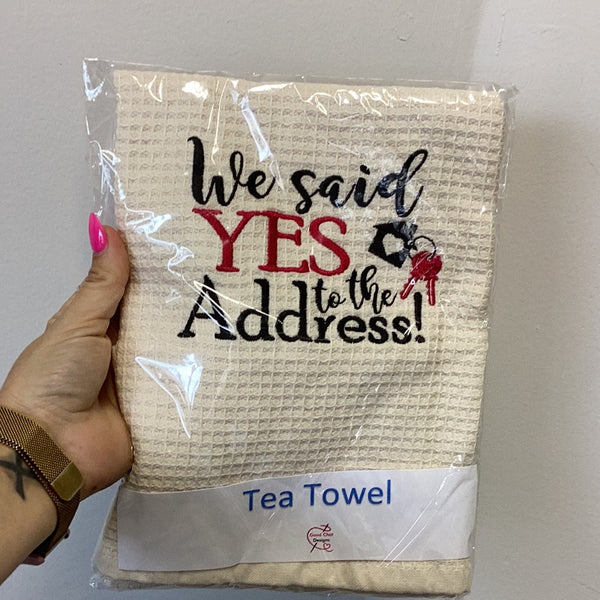 Tea Towel - 'We Said Yes To The Address!' Red