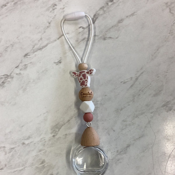 Hanging Car diffuser With Dusty Pink Cow Bead