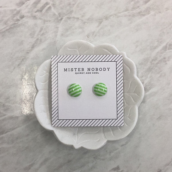 'MISTER NOBODY' Earring - Green & White Stripes