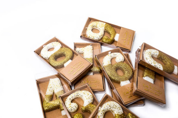 Gold Glitter Dipped Number Candle