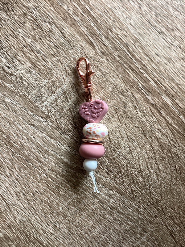 Keyring - Dusty Pink Love Heart with Multi Spot Bead