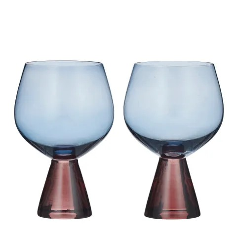 Pyramid Set of 2 Glass Goblets - Russet/Blue