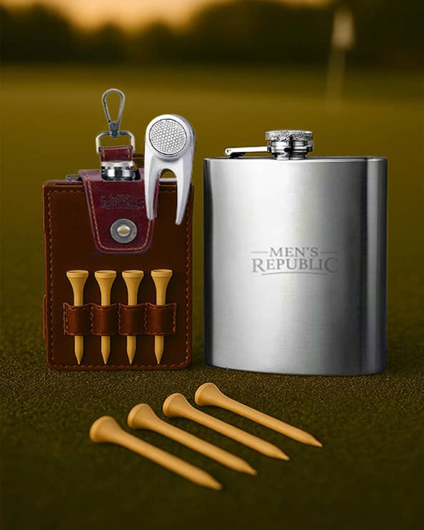Men's Republic Golfers Luxury Hip Flask Set