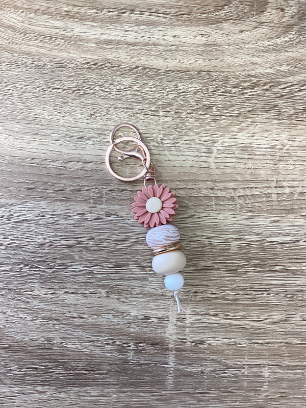 Keyring - Daisy Tan With Brown Zebra Stripe Bead