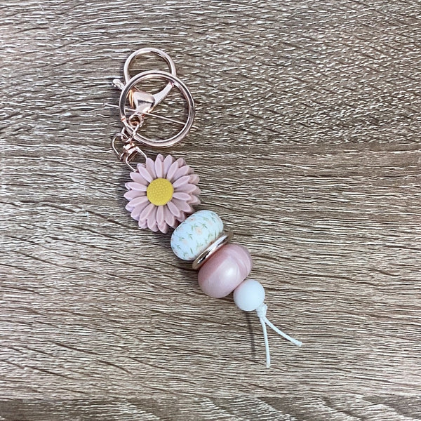 Keyring - Daisy Pink with floral print Bead