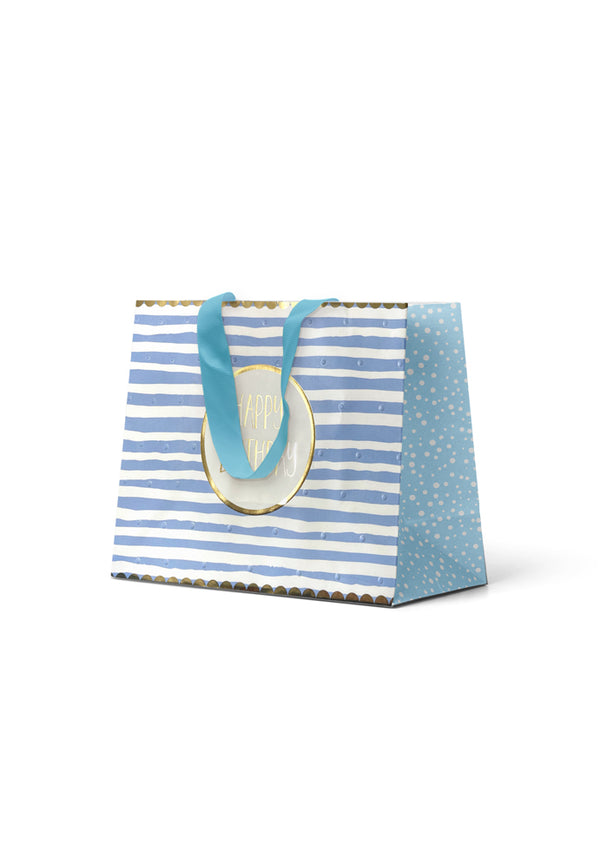 Premium Gift Bag Medium: Embossed & Foiled Blue Stripes