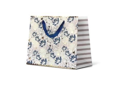 Premium Gift Bag Medium: Embossed & Foiled Blue & Gold Flowers