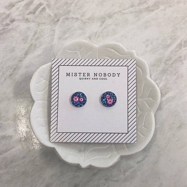 'MISTER NOBODY' Earring - Blue With Pink Flowers