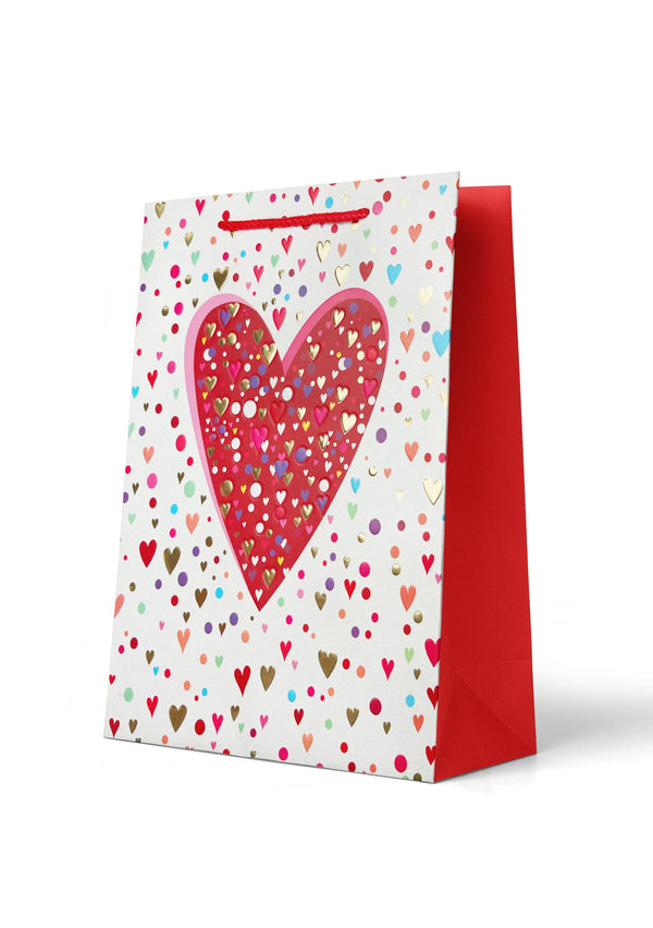 Premium Gift Bag Large: Embossed & Foiled Coloured Hearts on White