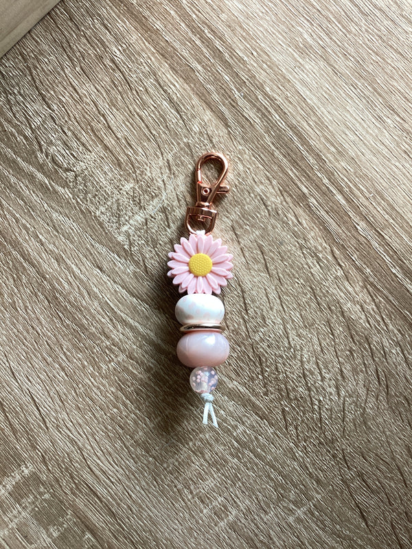 Keyring - Daisy Light Pink with Pink Spot Bead