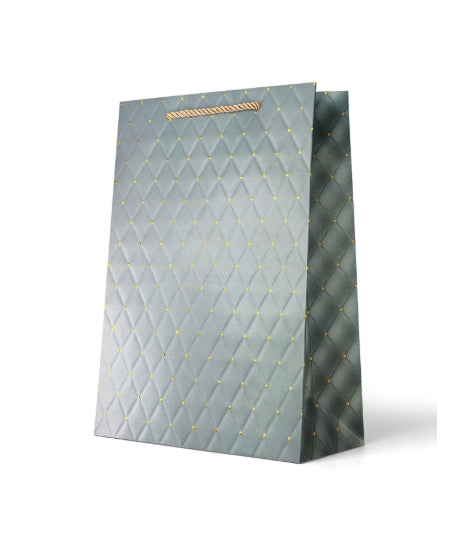 Premium Gift Bag Large: Foiled Gold Dots Diamond on Grey