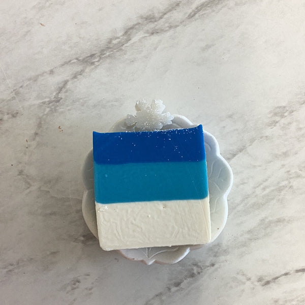 Cold Pressed Soap - White & Blue with Snowflake