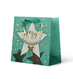 Gift Bag Small: “Happy Birthday” Star on Aqua