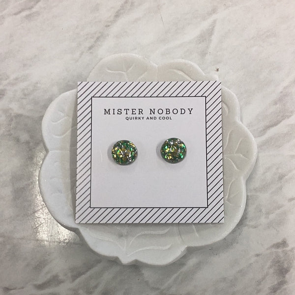 'MISTER NOBODY' Glitter Earring - Green & Gold