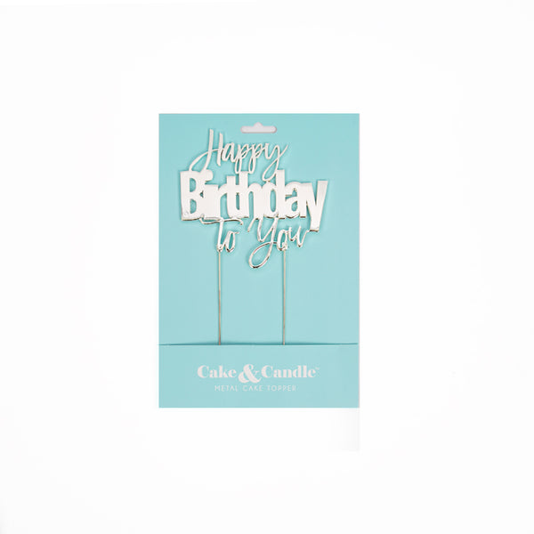 Silver Metal Cake Topper - "Happy Birthday to you"