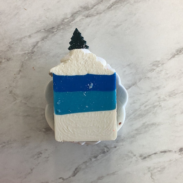 Cold Pressed Soap - White & Blue with Christmas Tree