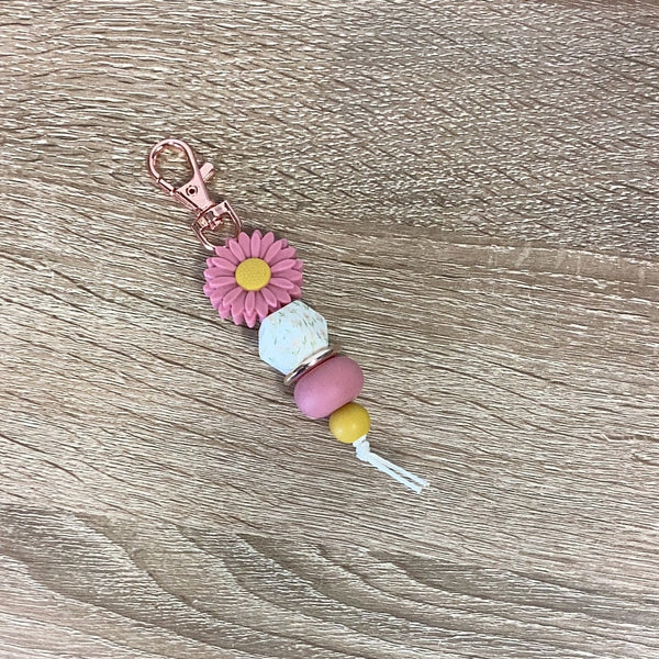 Keyring - Daisy Pink with flower print