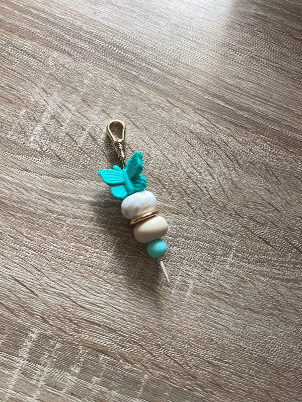 Keyring - Aqua Butterfly with Light pink Spot Bead