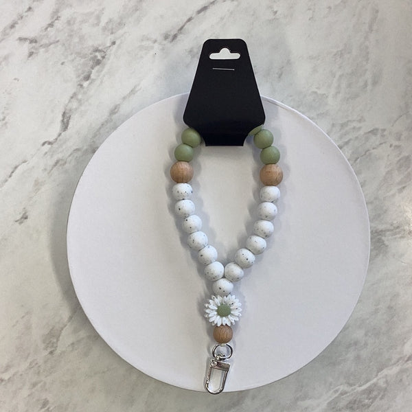 Wristlet - Sage Green & White Beads