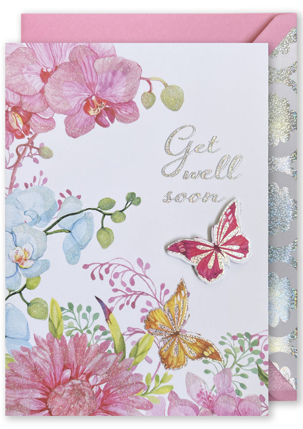 Embellished Card - Get Well Soon - Butterflies