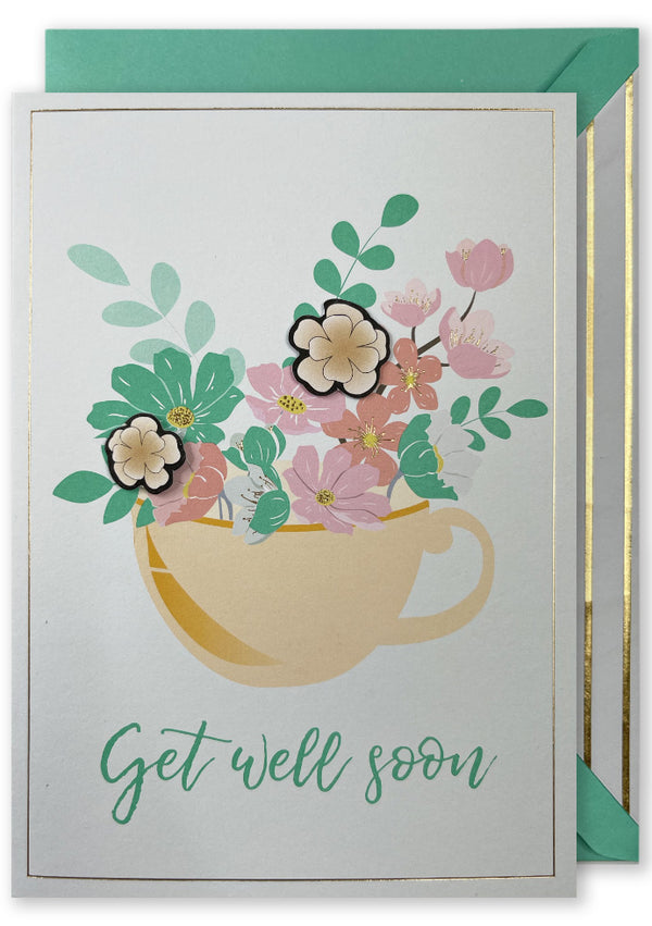 Embellished Card - Get Well Soon - Teacup