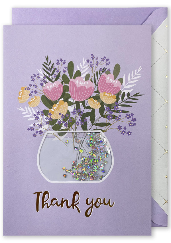 Embellished Card - Thank You - Flowers In Vase