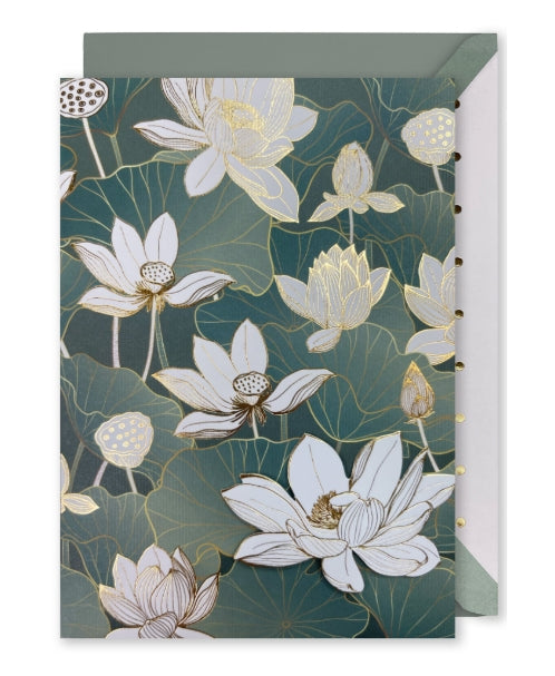 Embellished Card: Blank Card White Florals on Green
