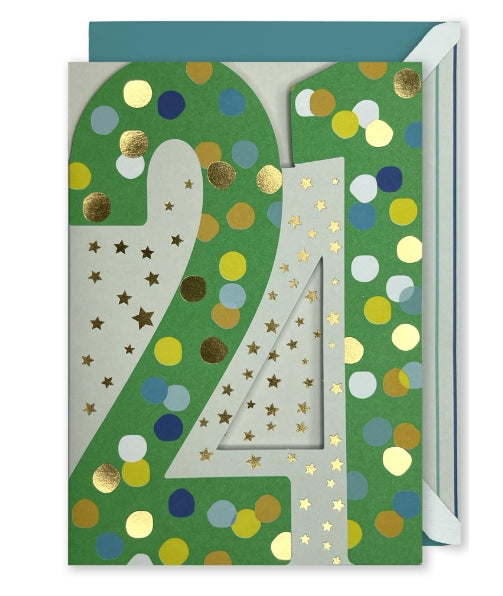 Embellished Vertical Card: “21st” Spots on Green