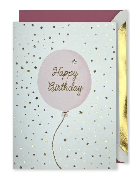 Embellished Vertical Card: “Happy Birthday” Single Pink Balloon