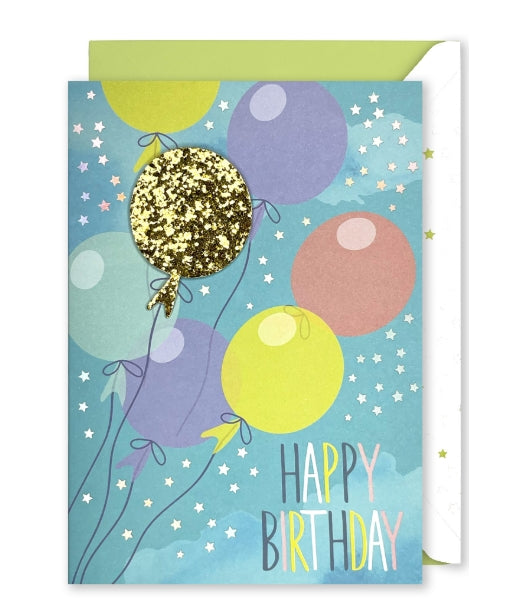 Embellished Vertical Card: “Happy Birthday” Watercolour Balloons