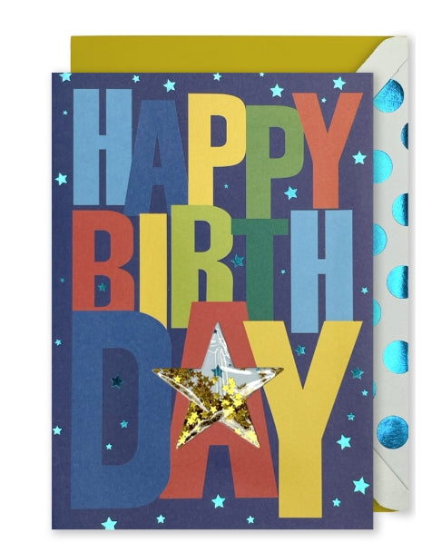 Embellished Vertical Card: “Happy Birthday” Cut out star with Gold Stars